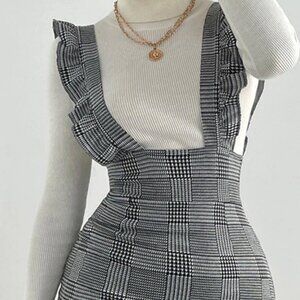 Privé Plaid Ruffle Trim Overall Bodycon Dress